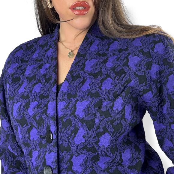 80's Japanese MICHI MOON for SANYO wool blend purple cropped blazer - Picture 1 of 16